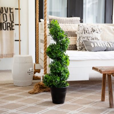 Image showing  3 ft. UV Resistant Boxwood Spiral Topiary Artificial Tree in Decorative Planter (Indoor/Outdoor)