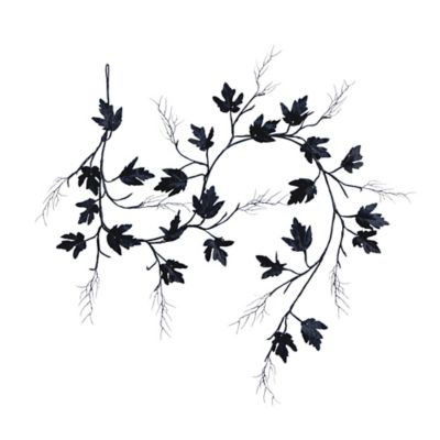 Nearly Natural 6.5 ft. Pre-Lit Artificial Halloween Black Maple Garland with 48 Orange & Purple LED Lights