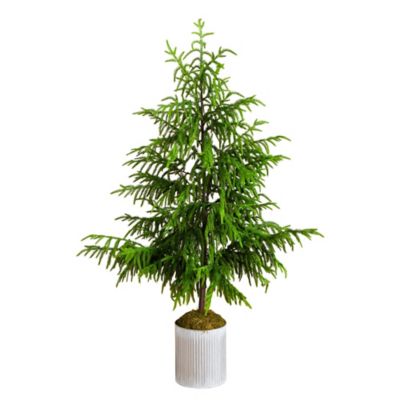 Nearly Natural 5 ft. Artificial Real Touch Norfolk Island Pine in Metal Tin Planter with Natural Look