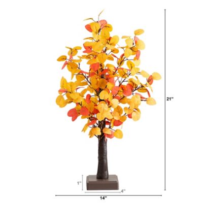 Image showing  21 in. Pre-Lit Bright Autumn Eucalyptus Artificial Fall Tree with 50 Warm White LED Lights and Detachable Base