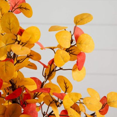 Image showing  21 in. Pre-Lit Bright Autumn Eucalyptus Artificial Fall Tree with 50 Warm White LED Lights and Detachable Base