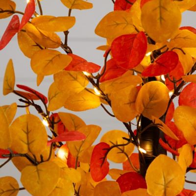 Image showing  21 in. Pre-Lit Bright Autumn Eucalyptus Artificial Fall Tree with 50 Warm White LED Lights and Detachable Base