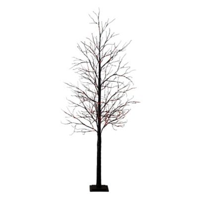 Nearly Natural 8 ft. Pre-Lit Halloween Black Twig Artificial Tree with 510 Orange & Purple LED Lights