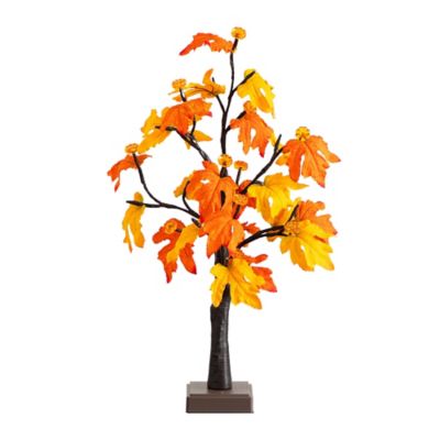 Nearly Natural 2 ft. Pre-Lit Autumn Maple Artificial Fall Tree with 24 Warm White LED & Pumpkin Shaped Lights & Detachable Base