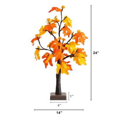 Image showing  2 ft. Pre-Lit Autumn Maple Artificial Fall Tree with 24 Warm White LED & Pumpkin Shaped Lights & Detachable Base