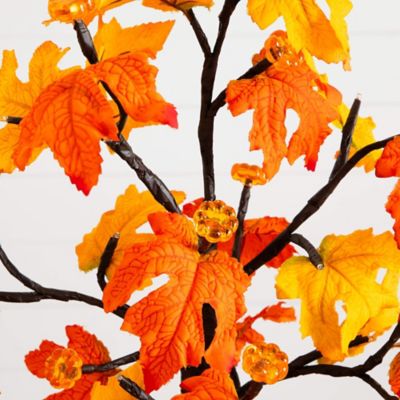 Image showing  2 ft. Pre-Lit Autumn Maple Artificial Fall Tree with 24 Warm White LED & Pumpkin Shaped Lights & Detachable Base
