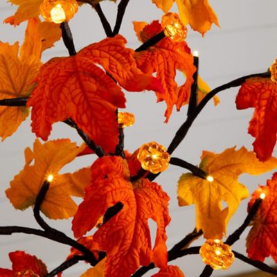 Image showing  2 ft. Pre-Lit Autumn Maple Artificial Fall Tree with 24 Warm White LED & Pumpkin Shaped Lights & Detachable Base