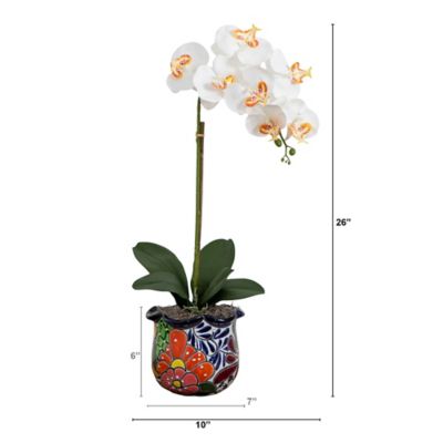 Image showing  26 in. Artificial Orchid Arrangement in Handmade Mexican Talavera Ceramic Planter