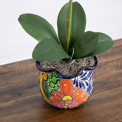 Image showing  26 in. Artificial Orchid Arrangement in Handmade Mexican Talavera Ceramic Planter