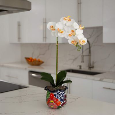 Image showing  26 in. Artificial Orchid Arrangement in Handmade Mexican Talavera Ceramic Planter