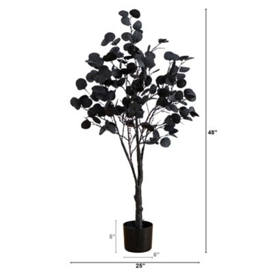 Image showing  4 ft. Pre-Lit Artificial Halloween Black Eucalyptus Tree with 160 Orange & Purple LED Lights