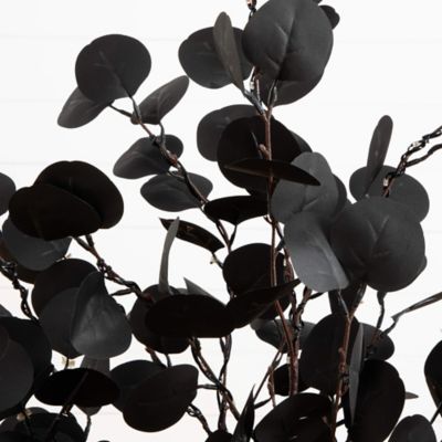 Image showing  4 ft. Pre-Lit Artificial Halloween Black Eucalyptus Tree with 160 Orange & Purple LED Lights