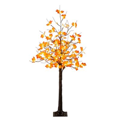 Nearly Natural 5 ft. Pre-Lit Minimalist Autumn Maple Artificial Fall Tree with 96 LED Warm White & Orange Pumpkin Shaped Lights