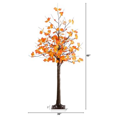 Image showing  5 ft. Pre-Lit Minimalist Autumn Maple Artificial Fall Tree with 96 LED Warm White & Orange Pumpkin Shaped Lights
