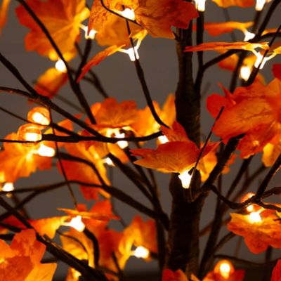 Image showing  5 ft. Pre-Lit Minimalist Autumn Maple Artificial Fall Tree with 96 LED Warm White & Orange Pumpkin Shaped Lights