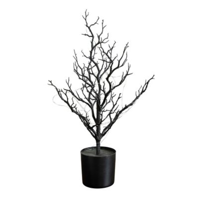 Nearly Natural 2 ft. Pre-Lit Artificial Halloween Black Spooky Twig Tree with 60 Orange & Purple Copper Wire String LED Lights