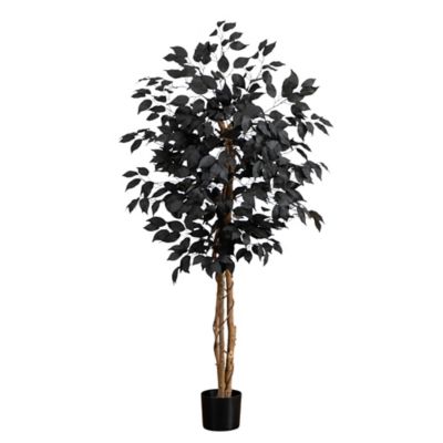 Nearly Natural 4 ft. Artificial Halloween Black Ficus Tree with Natural Trunk
