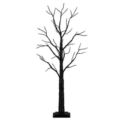 Nearly Natural 4 ft. Pre-Lit Halloween Black Twig Artificial Fall Tree with 240 Orange and Purple LED Lights