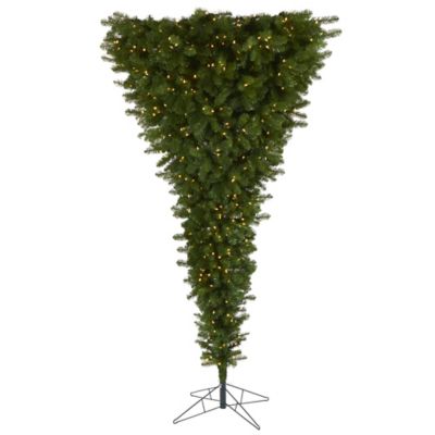 Nearly Natural 8 ft. Sun Valley Spruce Upside Down Faux Christmas Tree with Warm White Lights and Bendable Branches