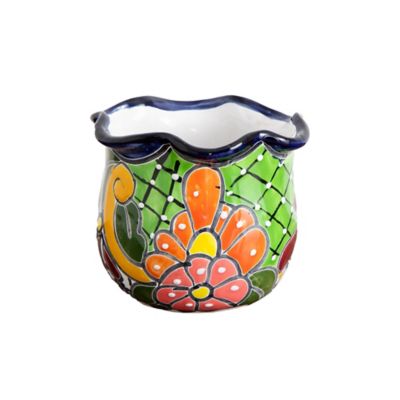 Nearly Natural 6in. x 7in. Handmade Mexican Talavera Ceramic Planter
