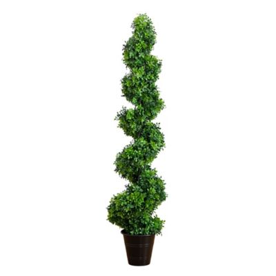 Nearly Natural 5 ft. UV Resistant Boxwood Spiral Topiary Artificial Tree in Decorative Planter (Indoor/Outdoor)