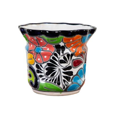 Nearly Natural 7in. x 8in. Handmade Mexican Talavera Ceramic Planter