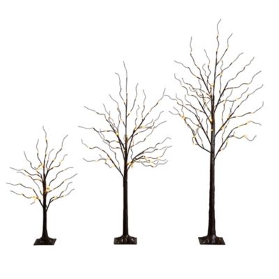 Nearly Natural 3 ft., 5 ft. and 6 ft. Artificial Brown Birch Trees with Warm White LED Lights - Set of 3