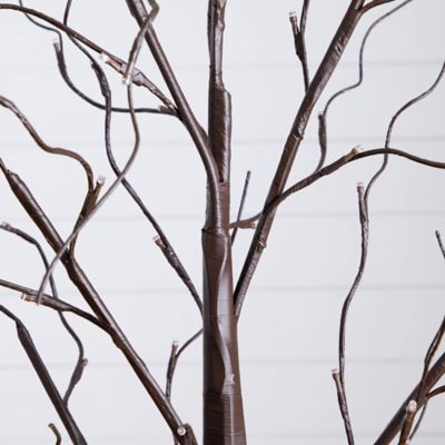 Image showing  3 ft., 5 ft. and 6 ft. Artificial Brown Birch Trees with Warm White LED Lights - Set of 3
