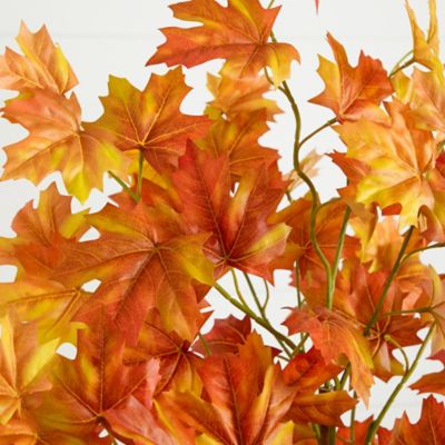 Image showing  5 ft. Artificial Fall Double Trunk Maple Autumn Tree in Decorative White Planter