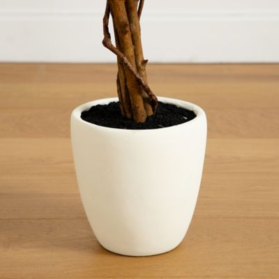 Image showing  5 ft. Artificial Fall Double Trunk Maple Autumn Tree in Decorative White Planter