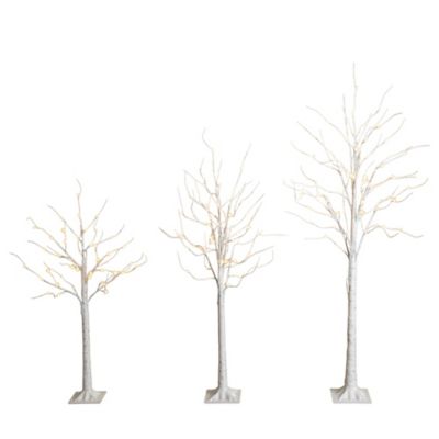 Nearly Natural 4 ft., 5 ft. and 6 ft. Pre-Lit Artificial White Birch Trees - Set of 3
