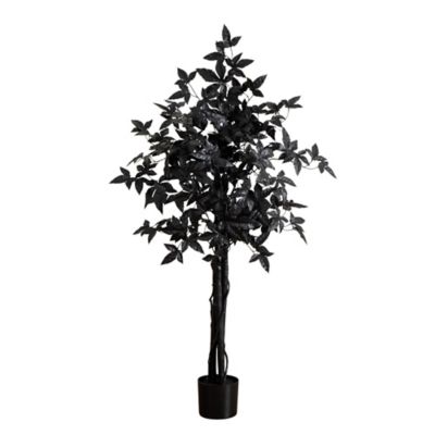 Nearly Natural 4 ft. Artificial Halloween Black Maple Tree with Natural Trunk