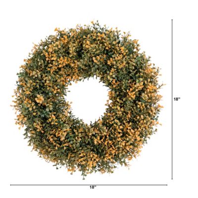 Image showing  18 in. Pre-Lit Autumn Boxwood Artificial Fall Wreath with 25 Warm White LED Lights