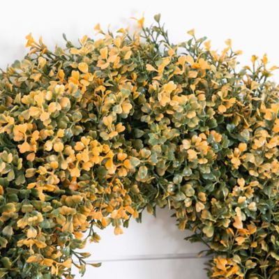 Image showing  18 in. Pre-Lit Autumn Boxwood Artificial Fall Wreath with 25 Warm White LED Lights