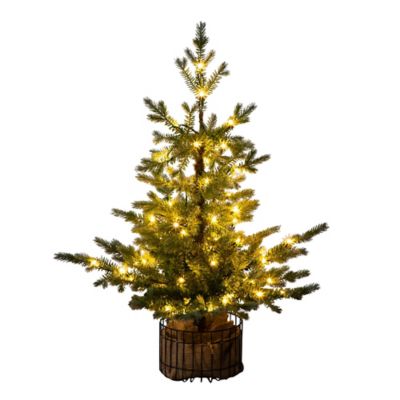 Nearly Natural 3 ft. Pre-Lit Artificial Christmas Tree in Jute Wire Planter with 30 Warm White LED Lights