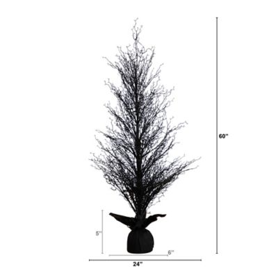Image showing  5 ft. Pre-Lit Halloween Black Twig Artificial Fall Tree in Burlap Planter with 85 Warm White LED Lights