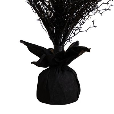 Image showing  5 ft. Pre-Lit Halloween Black Twig Artificial Fall Tree in Burlap Planter with 85 Warm White LED Lights