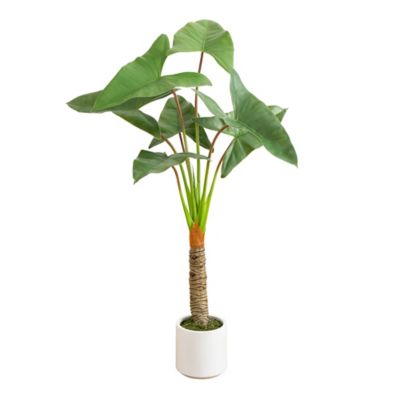 Nearly Natural 4.5 ft. Artificial Arrowhead Philodendron in White Decorative Planter