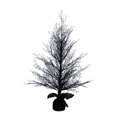 Nearly Natural 4 ft. Pre-Lit Halloween Black Twig Artificial Fall Tree in Burlap Planter with 63 Warm White LED Lights