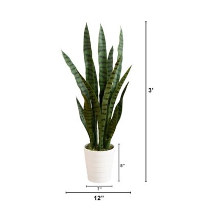 Image showing  3 ft. UV Resistant Artificial Sansevieria Plant in White Decorative Planter (Indoor/Outdoor)