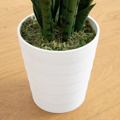 Image showing  3 ft. UV Resistant Artificial Sansevieria Plant in White Decorative Planter (Indoor/Outdoor)