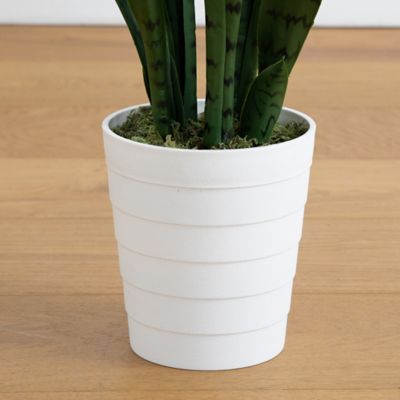 Image showing  3 ft. UV Resistant Artificial Sansevieria Plant in White Decorative Planter (Indoor/Outdoor)