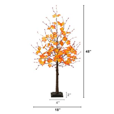 Image showing  4 ft. Pre-Lit Autumn Maple Artificial Fall Tree with Berries and 60 Warm White LED Lights
