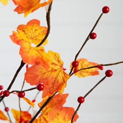 Image showing  4 ft. Pre-Lit Autumn Maple Artificial Fall Tree with Berries and 60 Warm White LED Lights