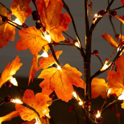 Image showing  4 ft. Pre-Lit Autumn Maple Artificial Fall Tree with Berries and 60 Warm White LED Lights