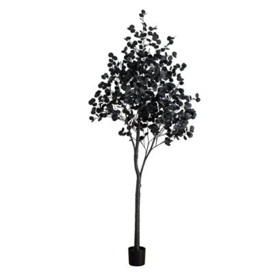 Nearly Natural 9 ft. Pre-Lit Artificial Halloween Black Eucalyptus Tree with 700 Orange & Purple LED Lights