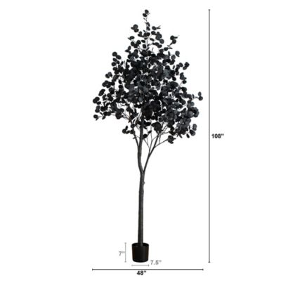 Image showing  9 ft. Pre-Lit Artificial Halloween Black Eucalyptus Tree with 700 Orange & Purple LED Lights