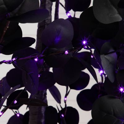 Image showing  9 ft. Pre-Lit Artificial Halloween Black Eucalyptus Tree with 700 Orange & Purple LED Lights