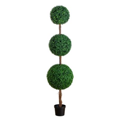 Nearly Natural 7 ft. UV Resistant Artificial Triple Ball Boxwood Topiary Tree (Indoor/Outdoor)