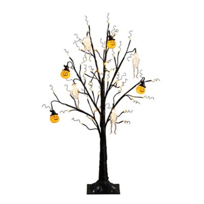 Image showing  3 ft. Pre-Lit Artificial Halloween Pumpkins and Skulls Ornament Tree with 48 Warm White LED Lights